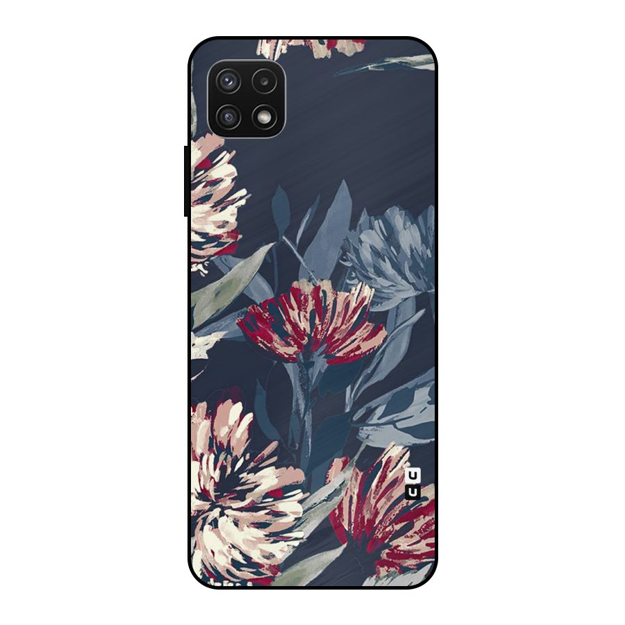 Red Rugged Floral Pattern Metal Back Case for Galaxy A22 5G