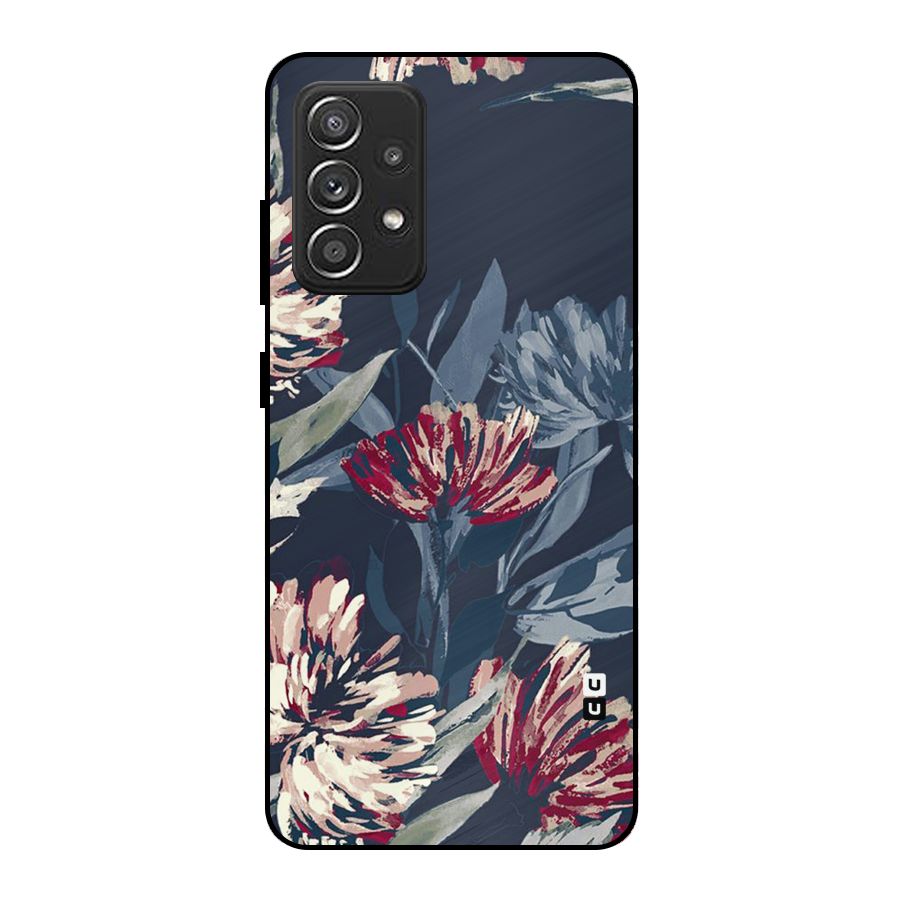 Red Rugged Floral Pattern Metal Back Case for Galaxy A52s 5G