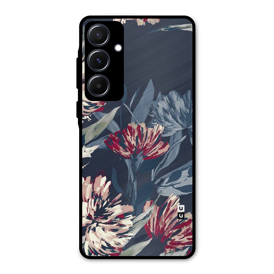 Red Rugged Floral Pattern Metal Back Case for Galaxy A55