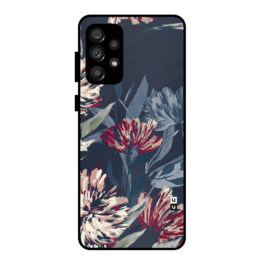 Red Rugged Floral Pattern Metal Back Case for Galaxy A73 5G