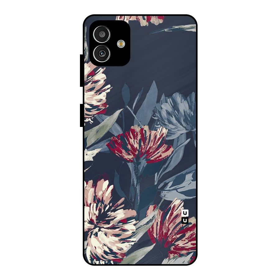 Red Rugged Floral Pattern Metal Back Case for Galaxy M13 5G