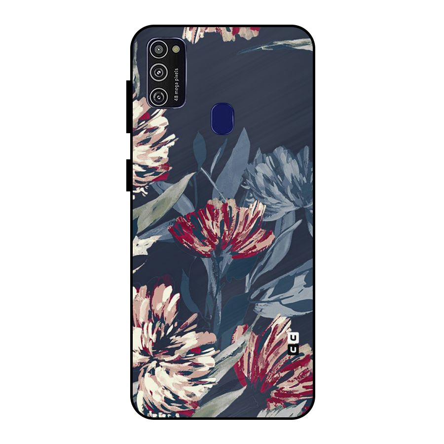 Red Rugged Floral Pattern Metal Back Case for Galaxy M30s
