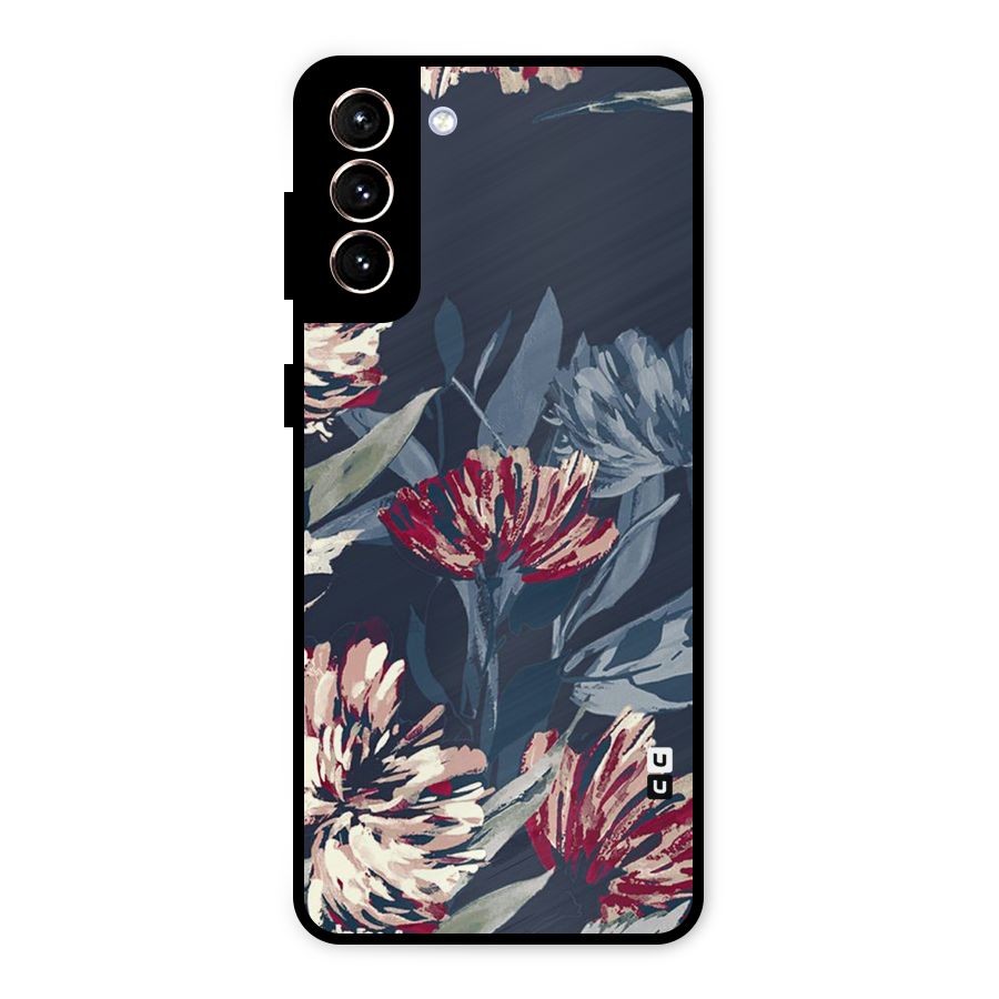 Red Rugged Floral Pattern Metal Back Case for Galaxy S21 Plus