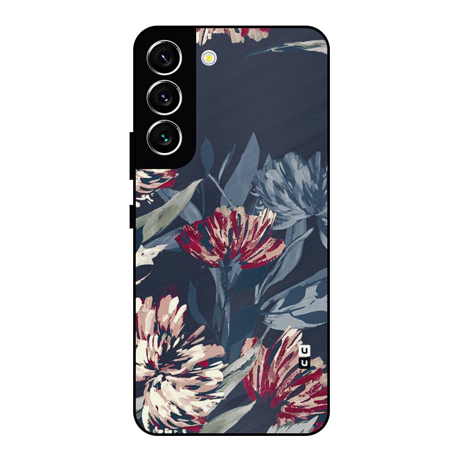 Red Rugged Floral Pattern Metal Back Case for Galaxy S22 5G