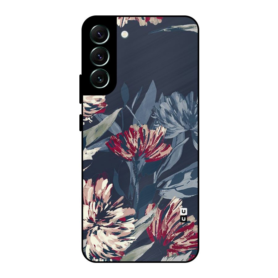 Red Rugged Floral Pattern Metal Back Case for Galaxy S22 Plus 5G