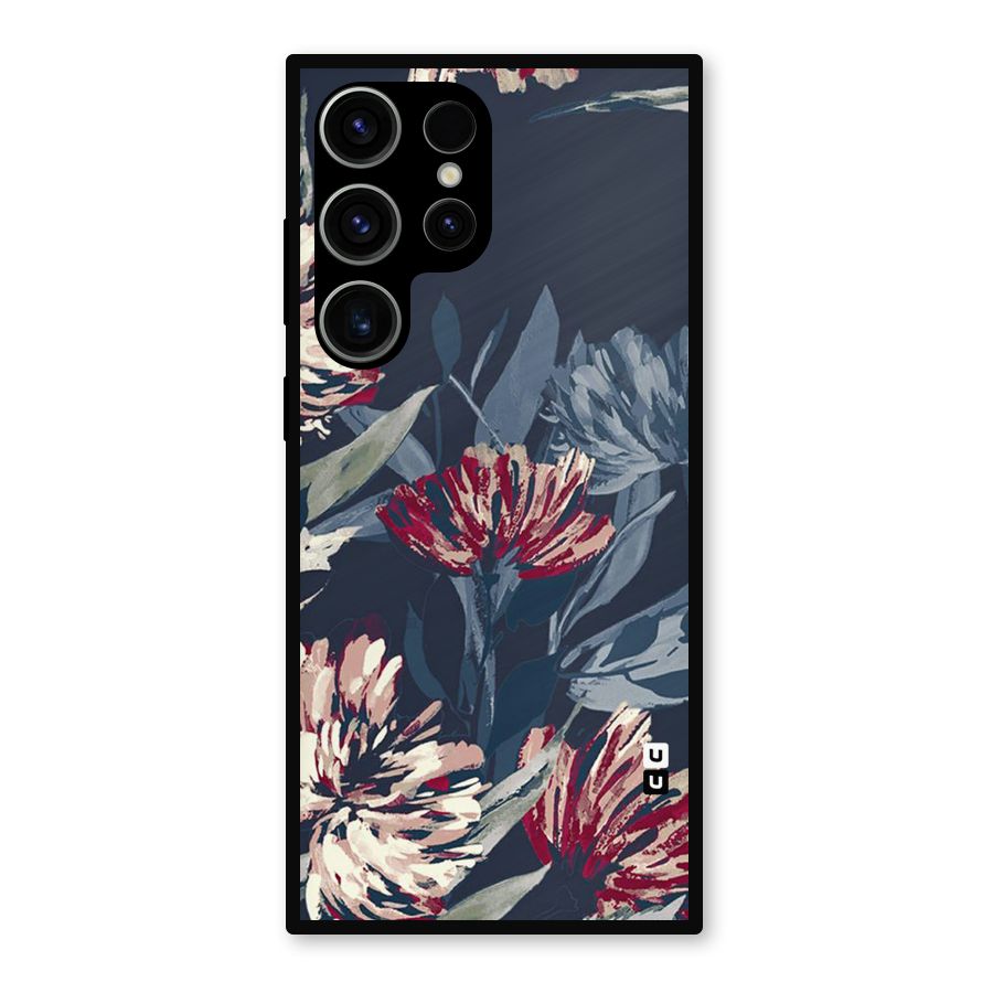 Red Rugged Floral Pattern Metal Back Case for Galaxy S23 Ultra