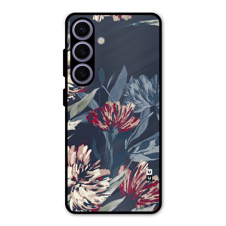 Red Rugged Floral Pattern Metal Back Case for Galaxy S24