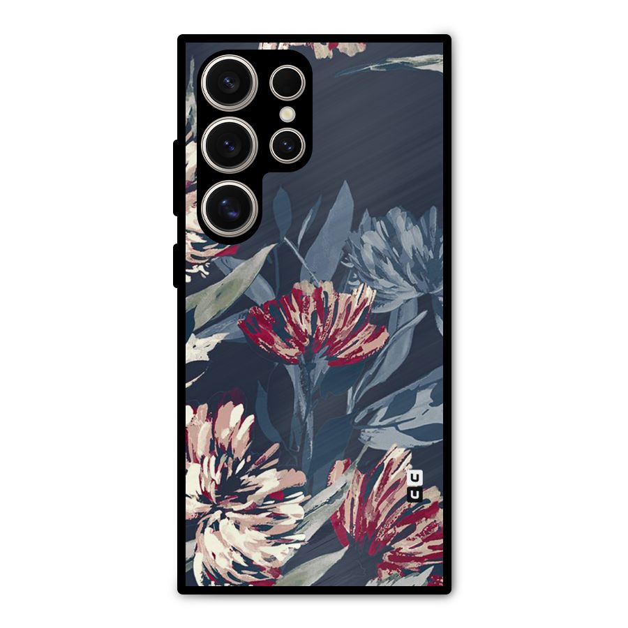Red Rugged Floral Pattern Metal Back Case for Galaxy S24 Ultra