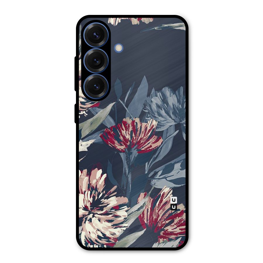 Red Rugged Floral Pattern Metal Back Case for Galaxy S25