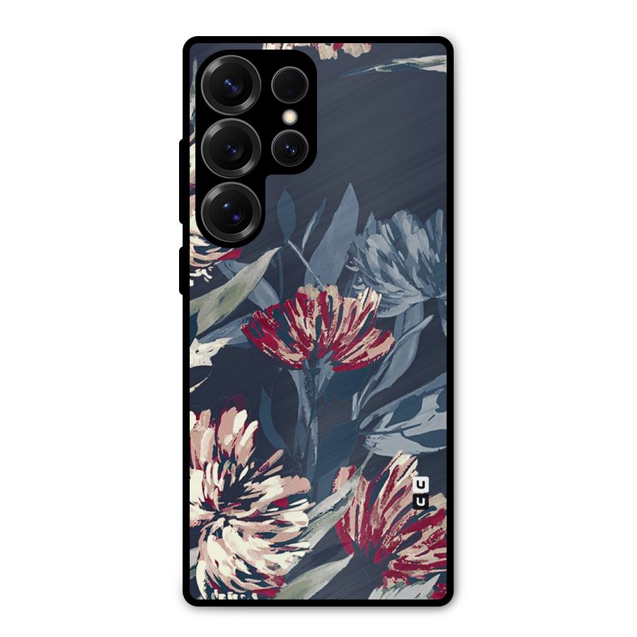 Red Rugged Floral Pattern Metal Back Case for Galaxy S25 Ultra