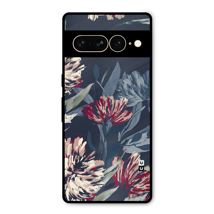Red Rugged Floral Pattern Metal Back Case for Google Pixel 7 Pro
