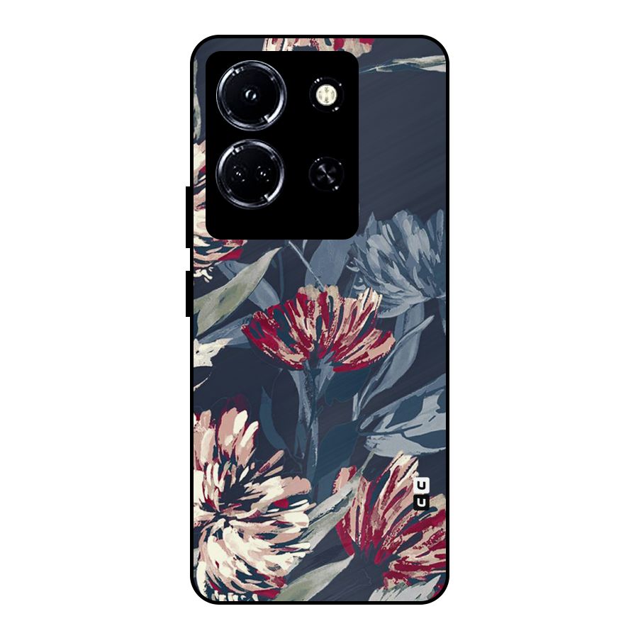Red Rugged Floral Pattern Metal Back Case for Infinix Note 30 5G