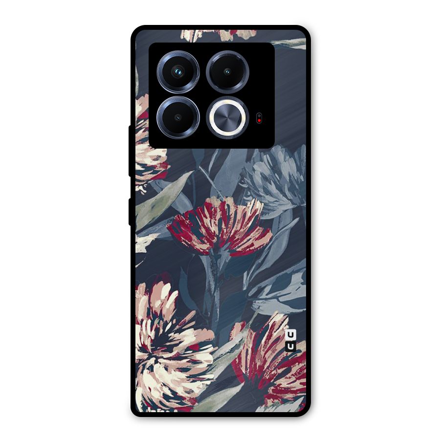 Red Rugged Floral Pattern Metal Back Case for Infinix Note 40 5G