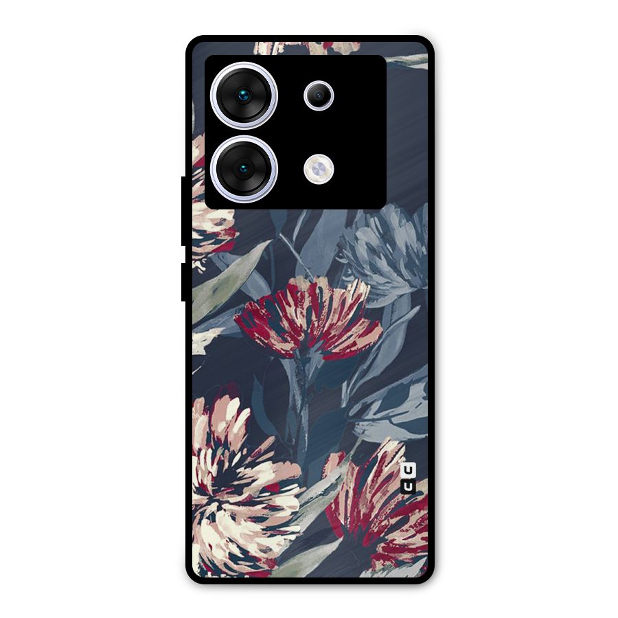 Red Rugged Floral Pattern Metal Back Case for Infinix Zero 30 5G