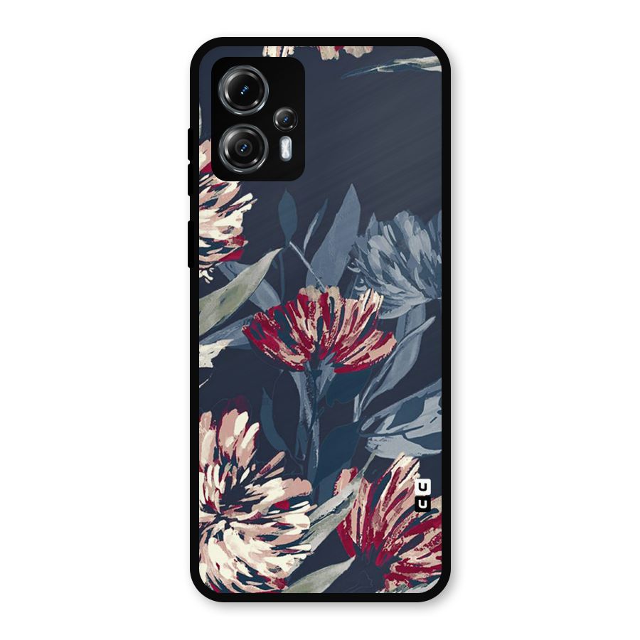 Red Rugged Floral Pattern Metal Back Case for Moto G13