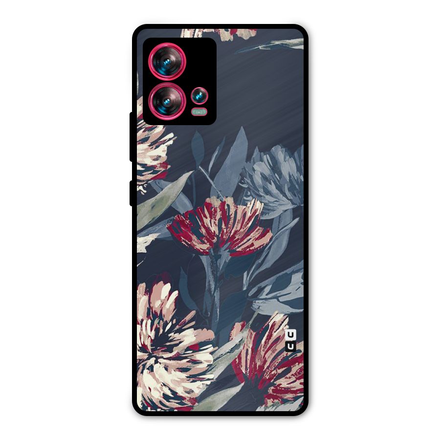 Red Rugged Floral Pattern Metal Back Case for Motorola Edge 30 Fusion
