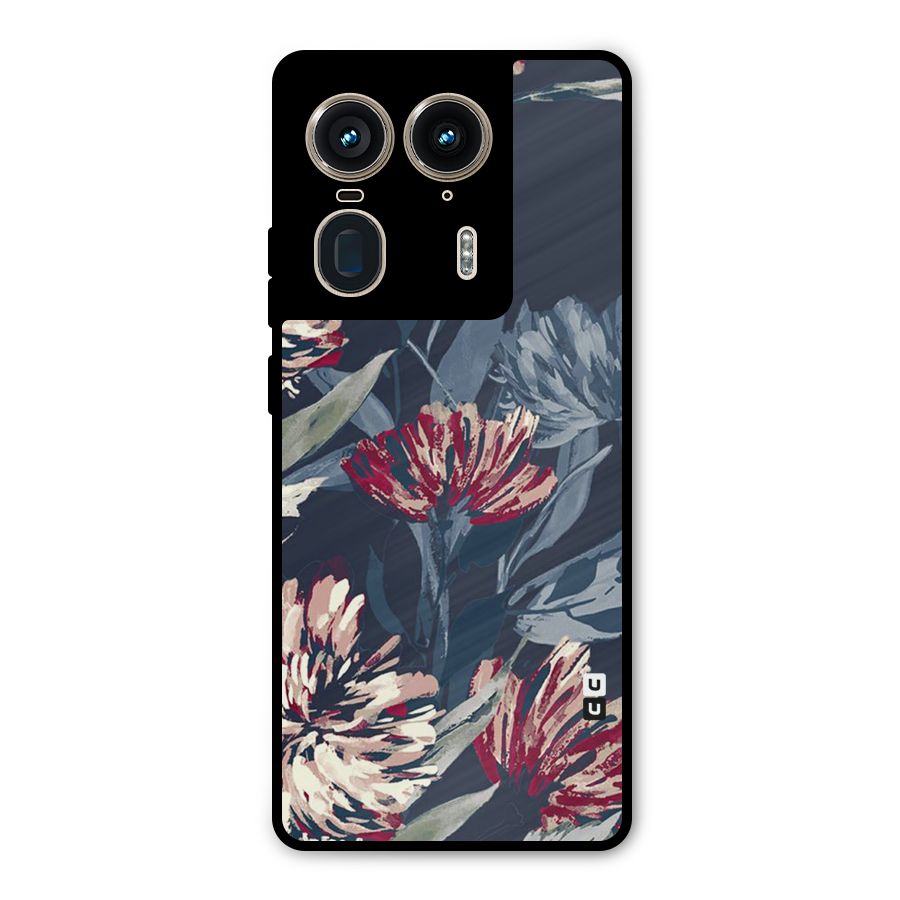 Red Rugged Floral Pattern Metal Back Case for Motorola Edge 50 Ultra