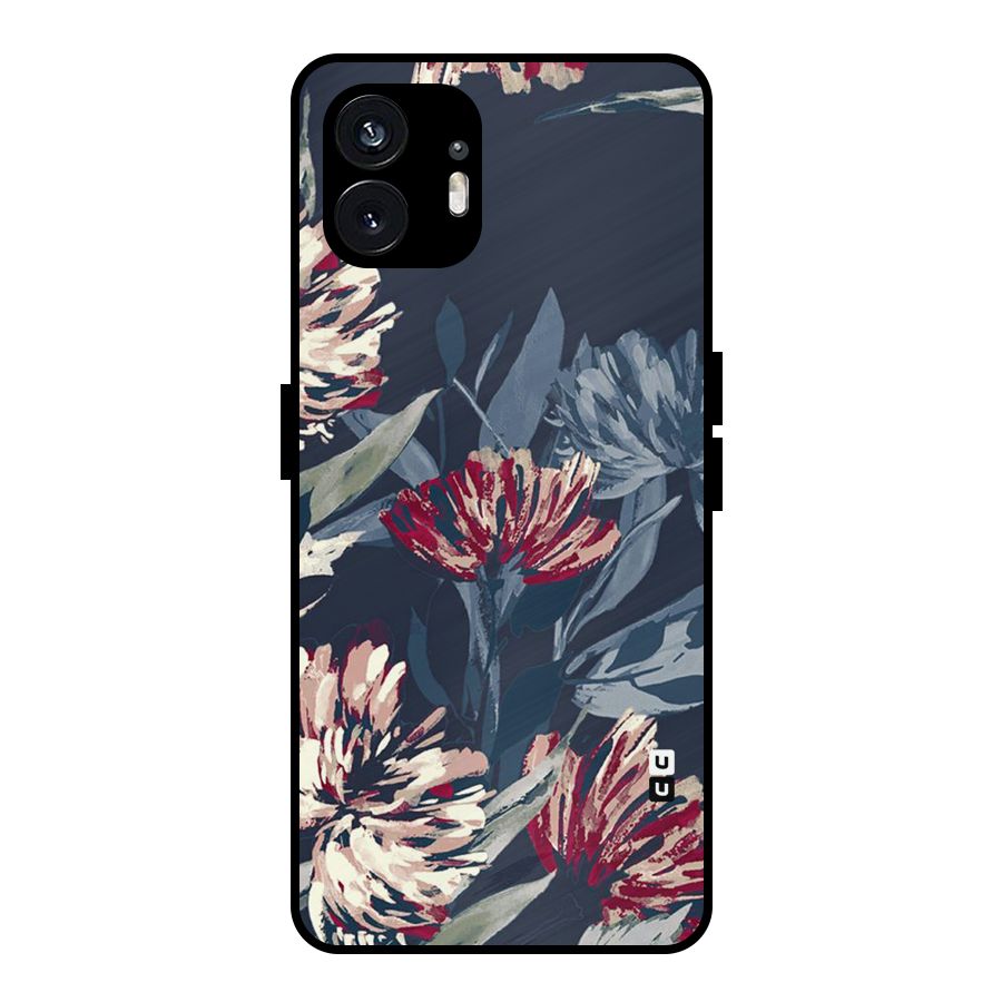 Red Rugged Floral Pattern Metal Back Case for Nothing Phone 2