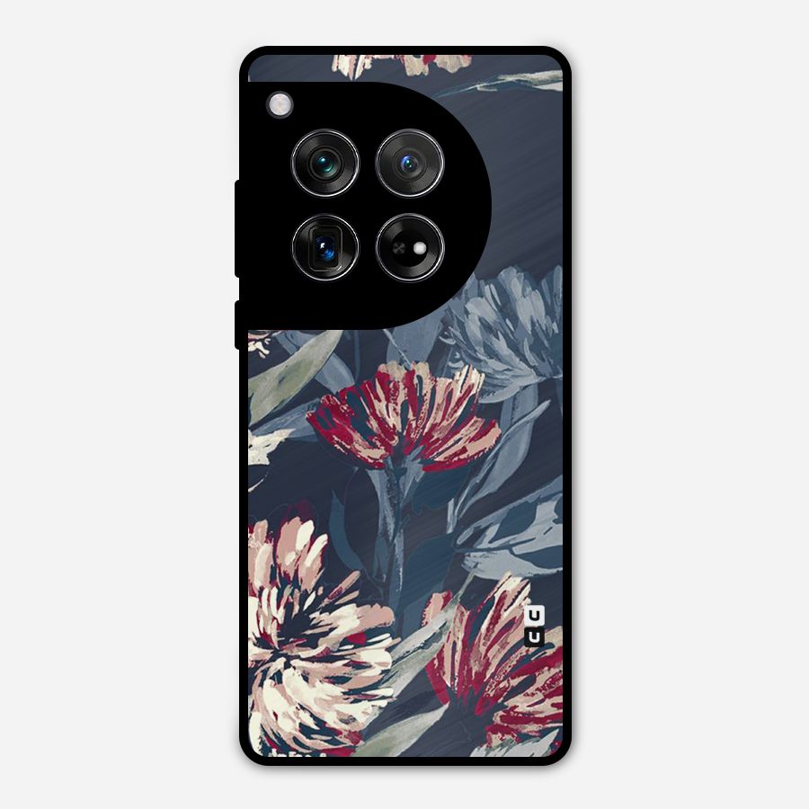 Red Rugged Floral Pattern Metal Back Case for OnePlus 12