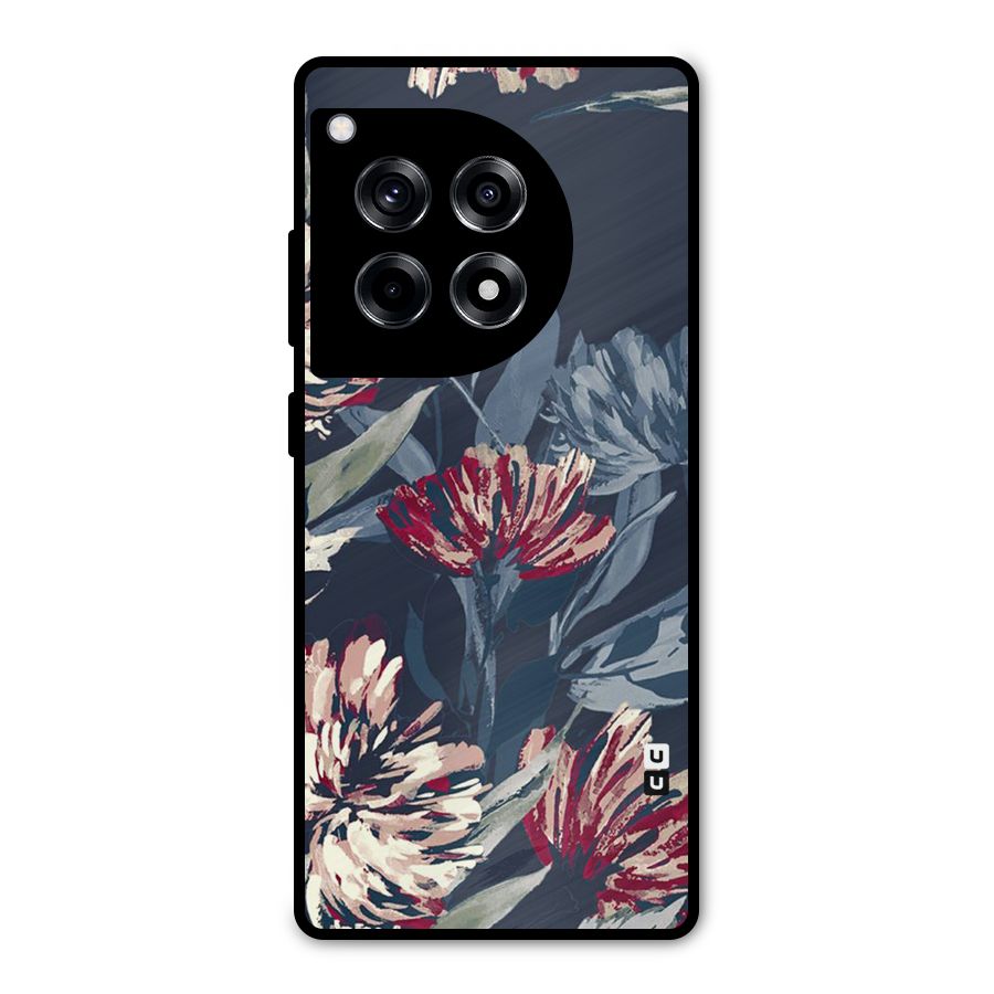 Red Rugged Floral Pattern Metal Back Case for OnePlus 12R