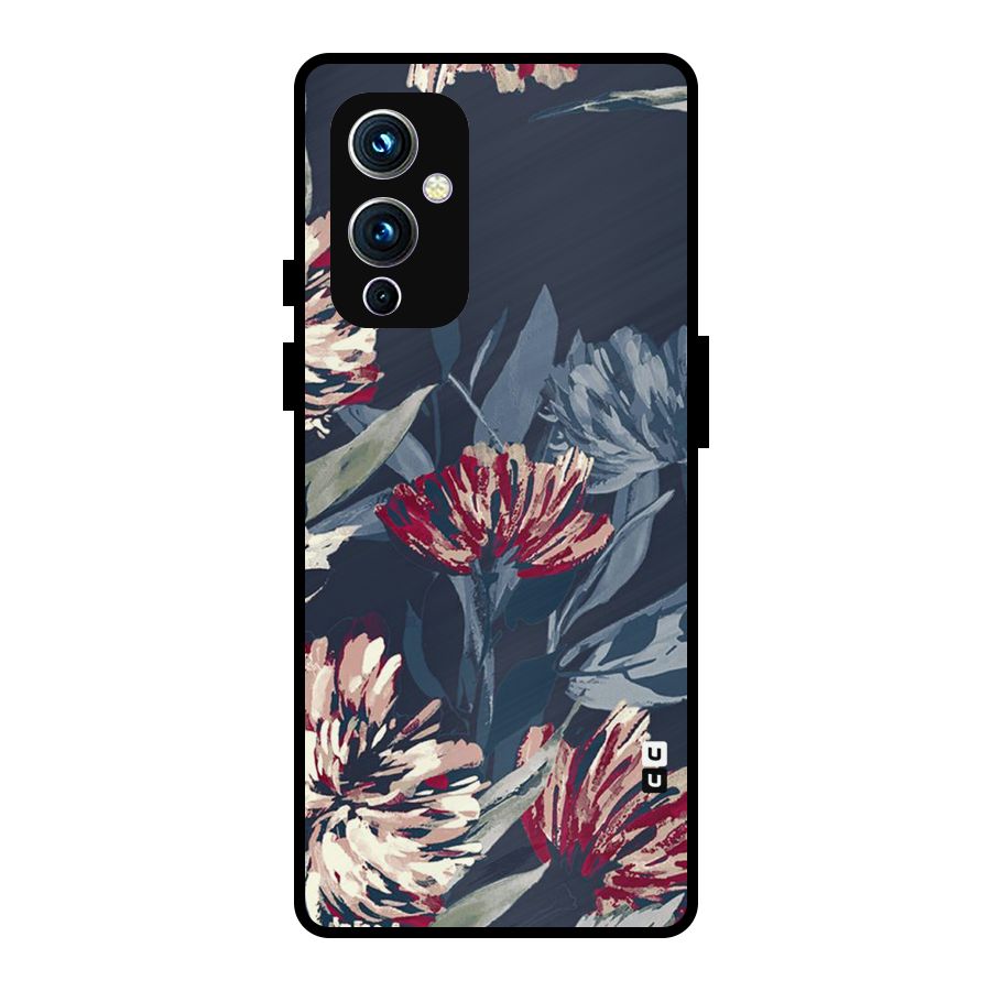 Red Rugged Floral Pattern Metal Back Case for OnePlus 9