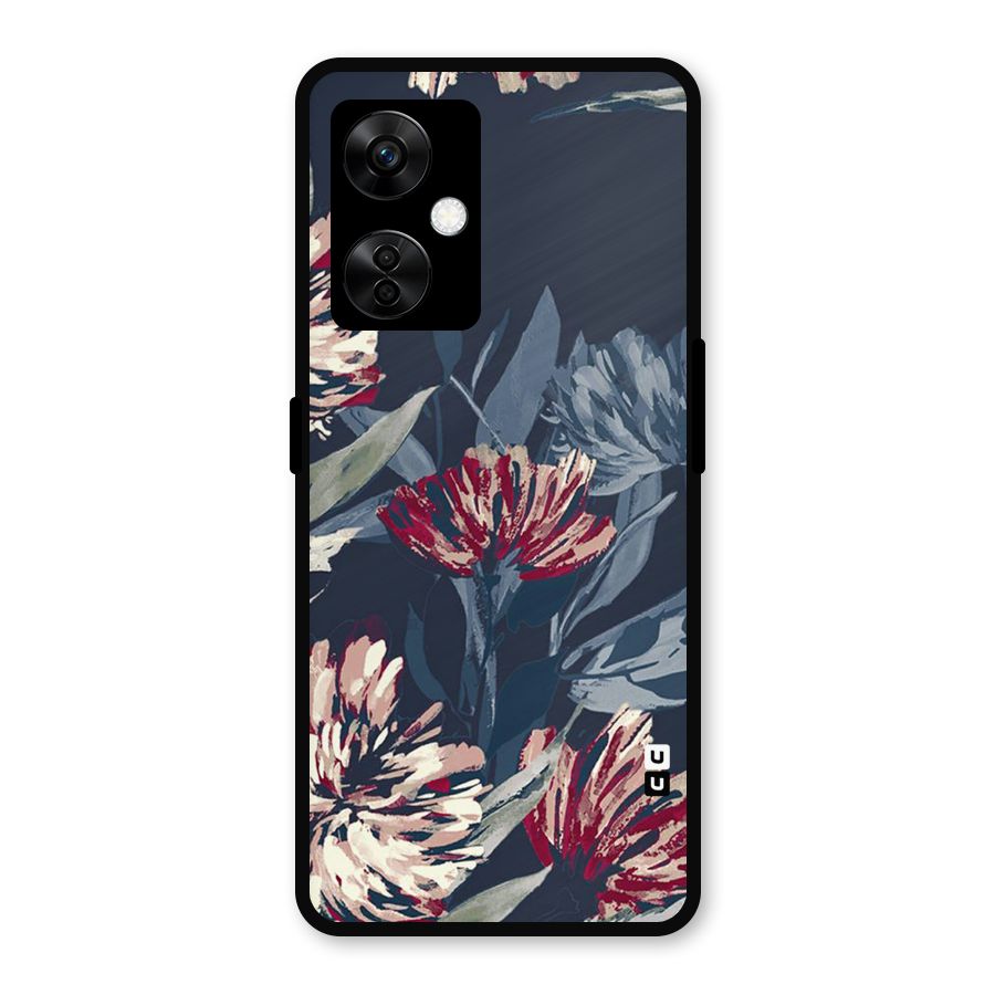 Red Rugged Floral Pattern Metal Back Case for OnePlus Nord CE 3 Lite