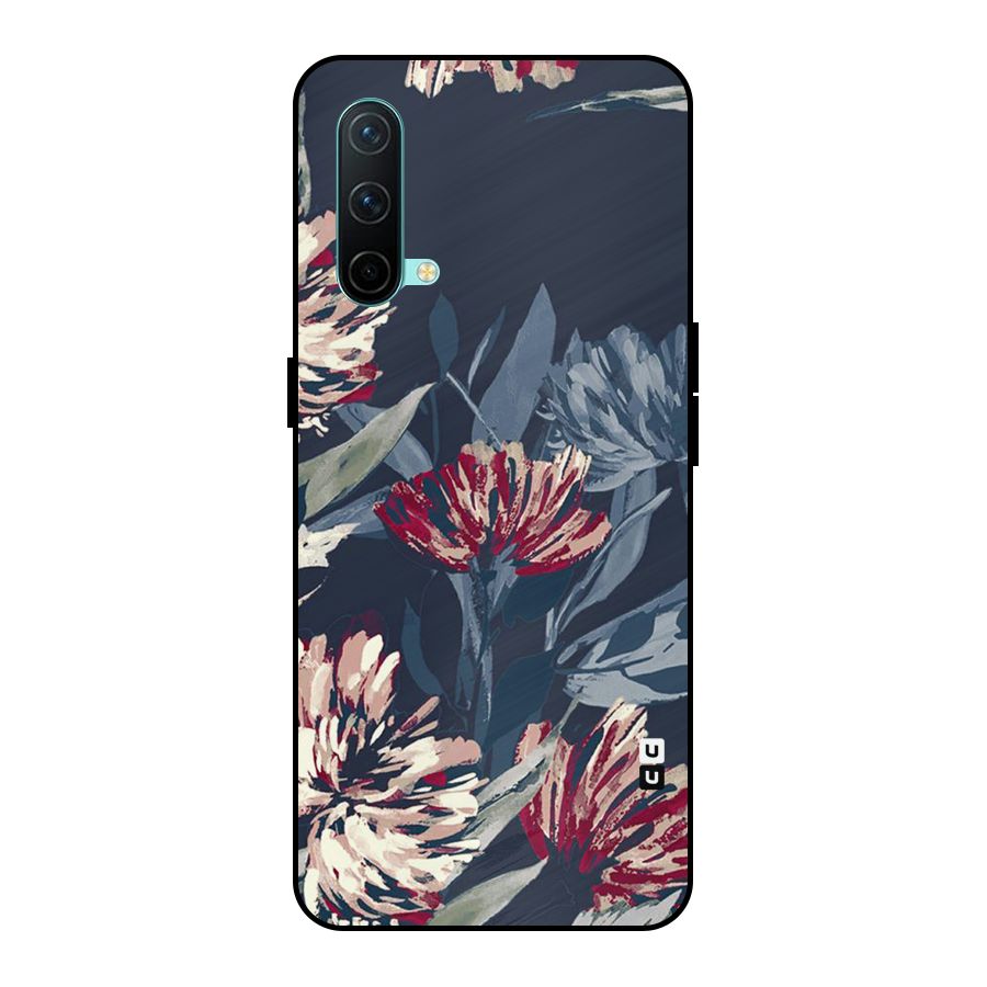 Red Rugged Floral Pattern Metal Back Case for OnePlus Nord CE 5G