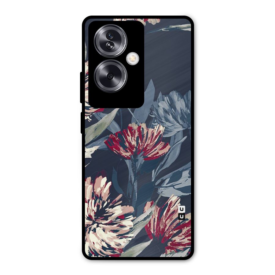 Red Rugged Floral Pattern Metal Back Case for Oppo A79 5G