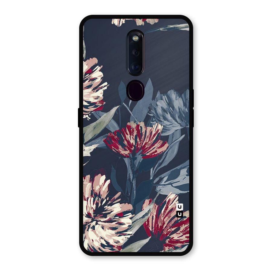 Red Rugged Floral Pattern Metal Back Case for Oppo F11 Pro