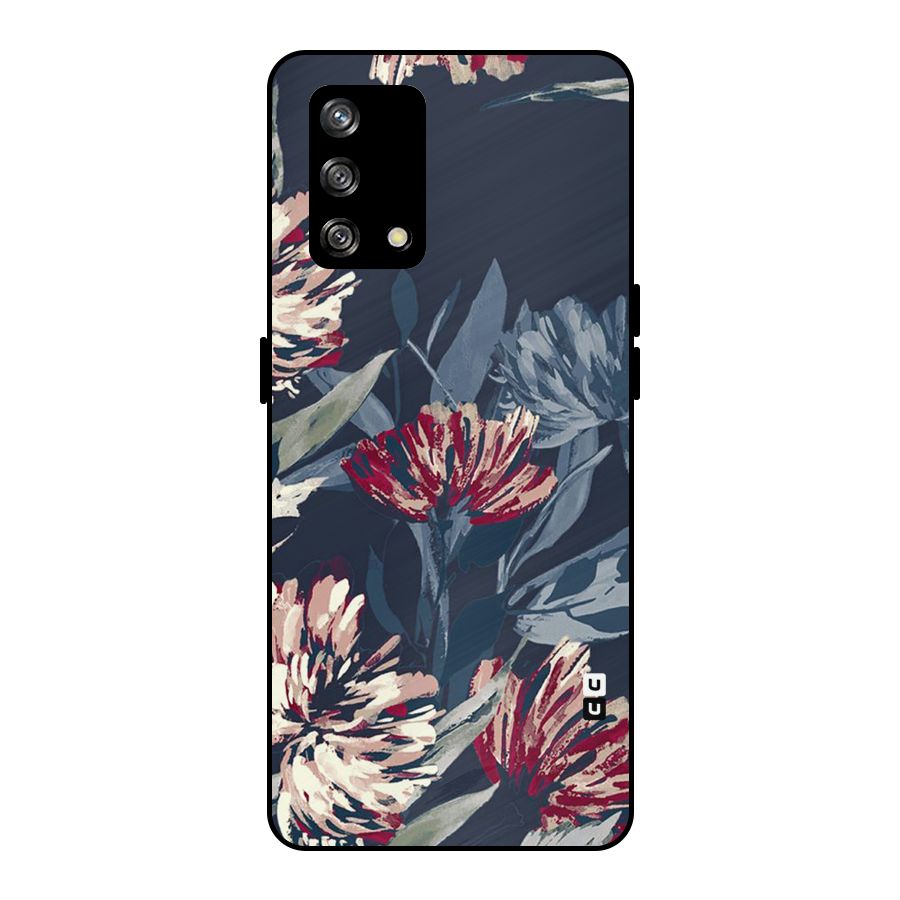 Red Rugged Floral Pattern Metal Back Case for Oppo F19