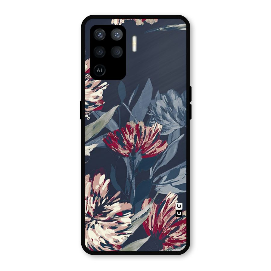 Red Rugged Floral Pattern Metal Back Case for Oppo F19 Pro