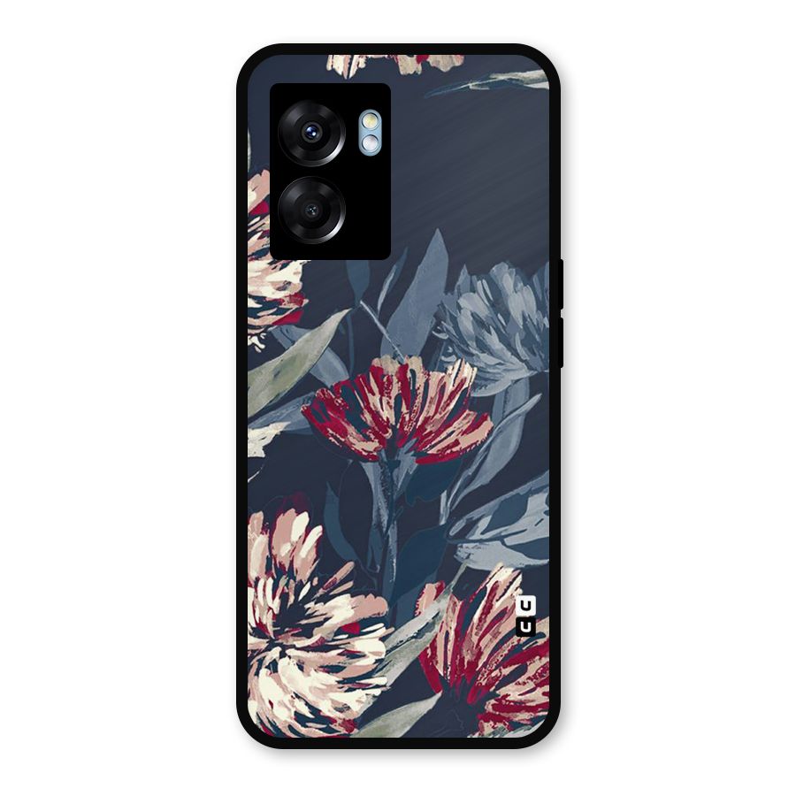 Red Rugged Floral Pattern Metal Back Case for Oppo K10 (5G)