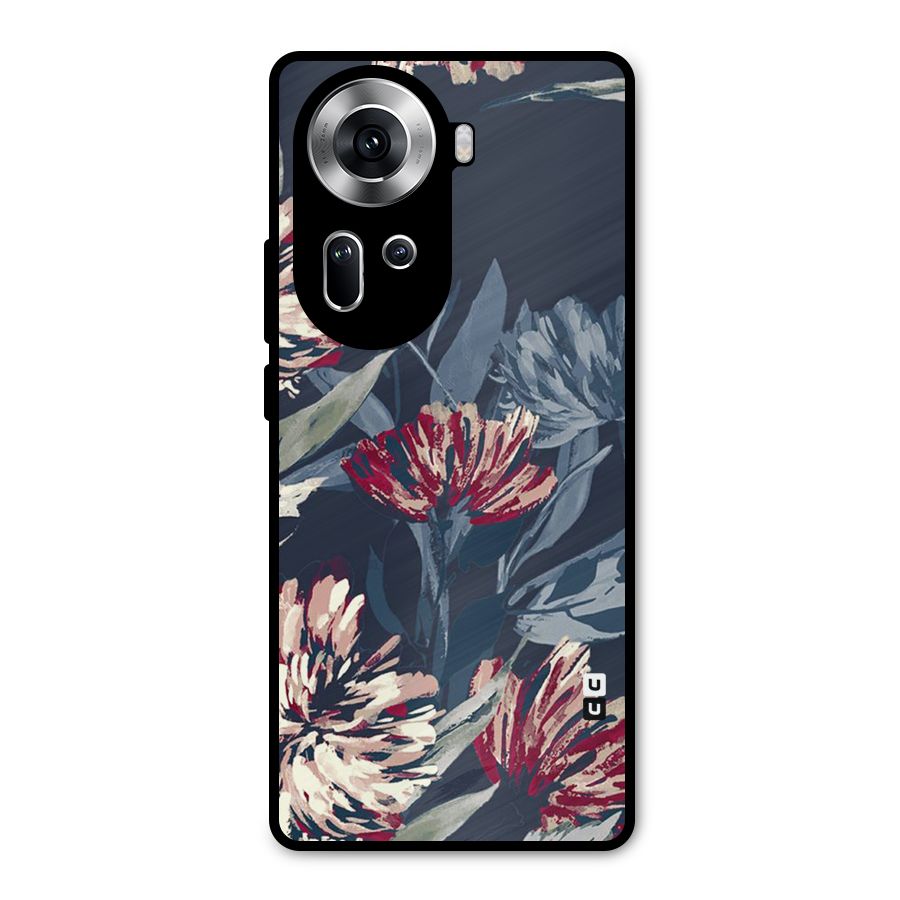 Red Rugged Floral Pattern Metal Back Case for Oppo Reno11 5G