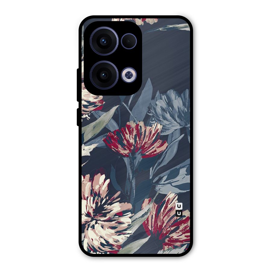 Red Rugged Floral Pattern Metal Back Case for Oppo Reno13