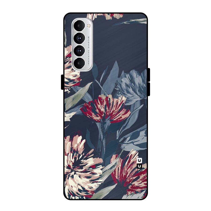 Red Rugged Floral Pattern Metal Back Case for Oppo Reno4 Pro