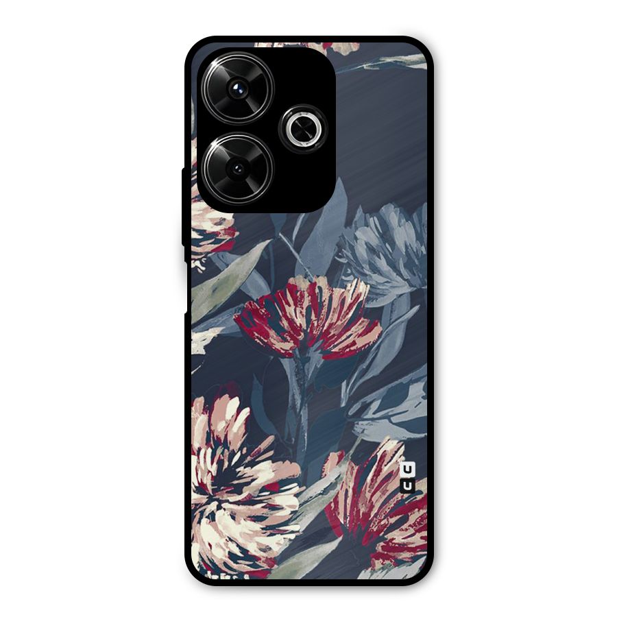 Red Rugged Floral Pattern Metal Back Case for Poco M6 Plus