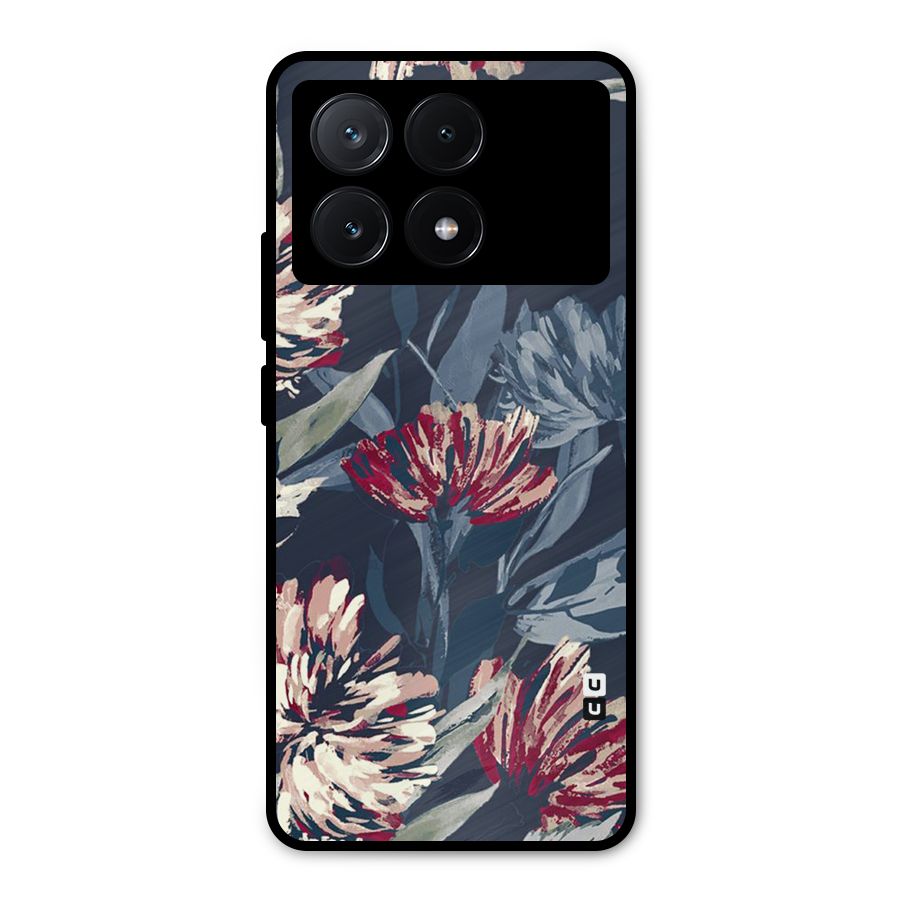 Red Rugged Floral Pattern Metal Back Case for Poco X6 Pro
