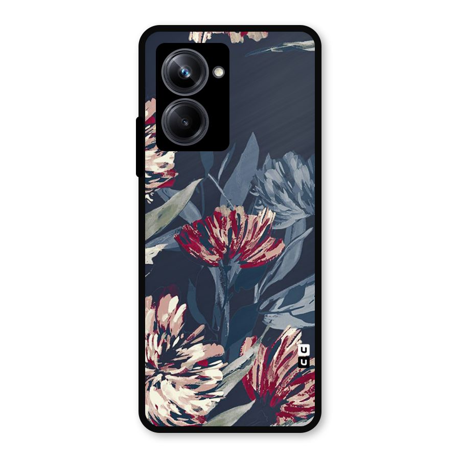 Red Rugged Floral Pattern Metal Back Case for Realme 10 Pro