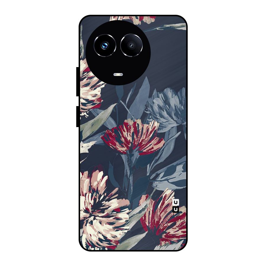 Red Rugged Floral Pattern Metal Back Case for Realme 11X