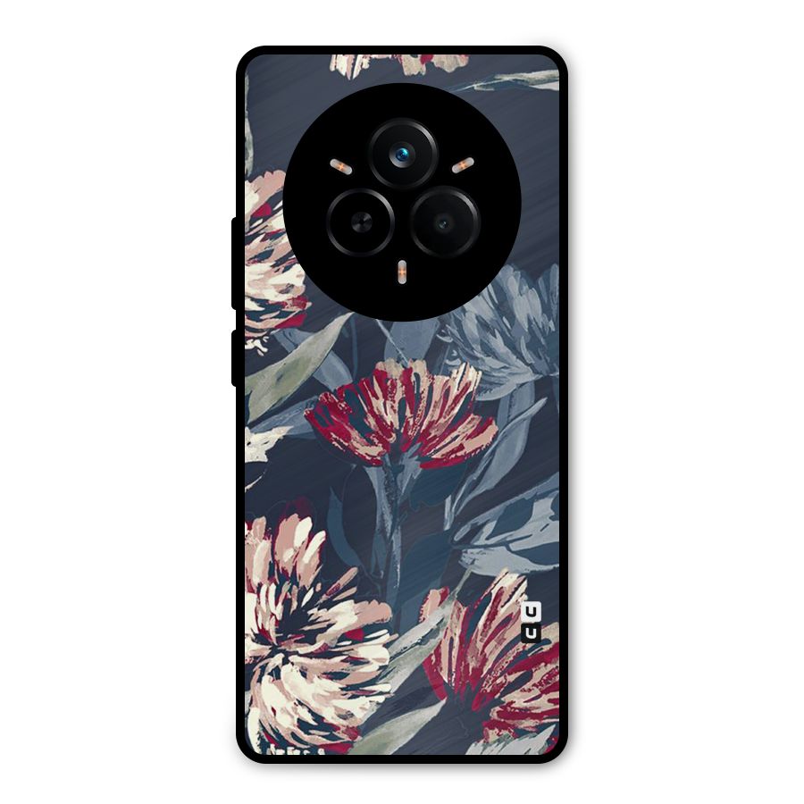 Red Rugged Floral Pattern Metal Back Case for Realme 14 Pro