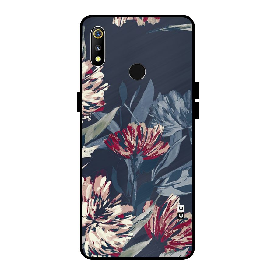 Red Rugged Floral Pattern Metal Back Case for Realme 3i