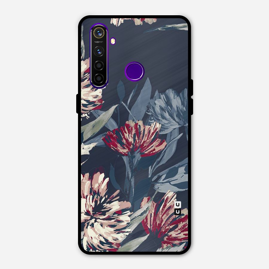 Red Rugged Floral Pattern Metal Back Case for Realme 5 Pro