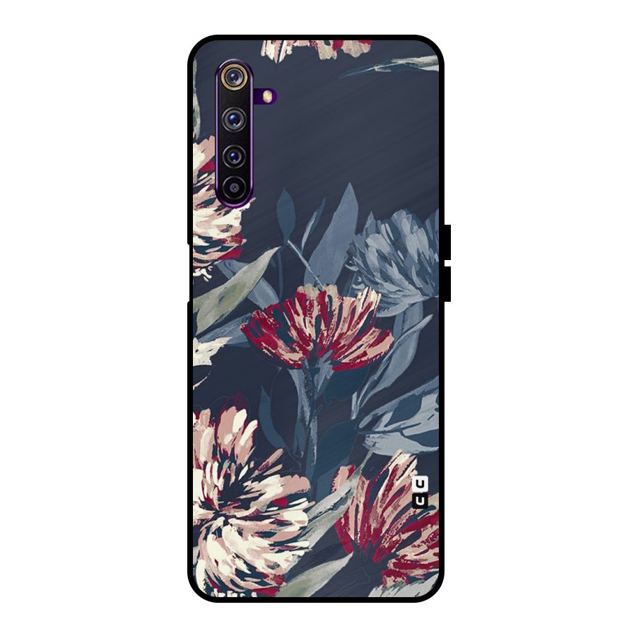 Red Rugged Floral Pattern Metal Back Case for Realme 6 Pro