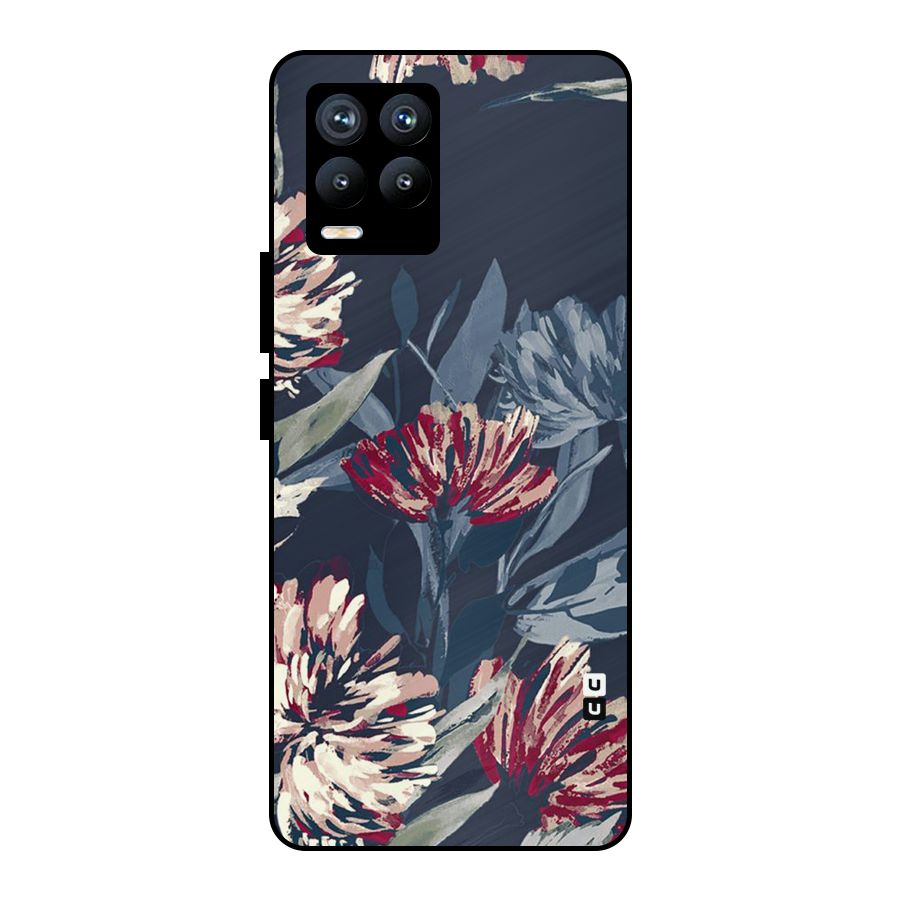 Red Rugged Floral Pattern Metal Back Case for Realme 8 Pro