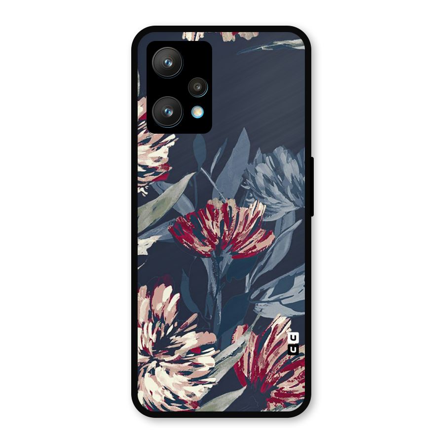 Red Rugged Floral Pattern Metal Back Case for Realme 9