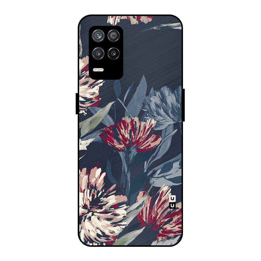 Red Rugged Floral Pattern Metal Back Case for Realme 9 5G