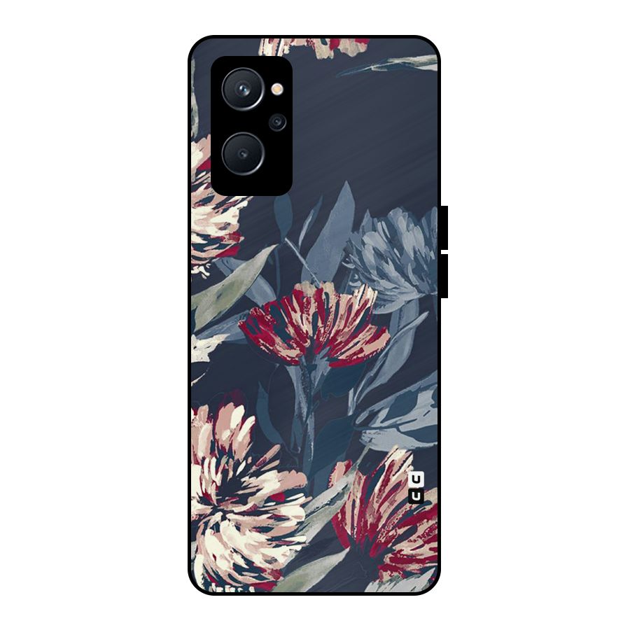 Red Rugged Floral Pattern Metal Back Case for Realme 9i 5G
