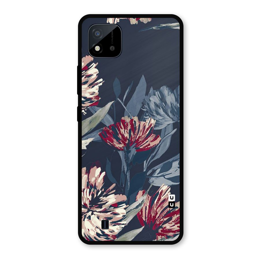 Red Rugged Floral Pattern Metal Back Case for Realme C11 2021
