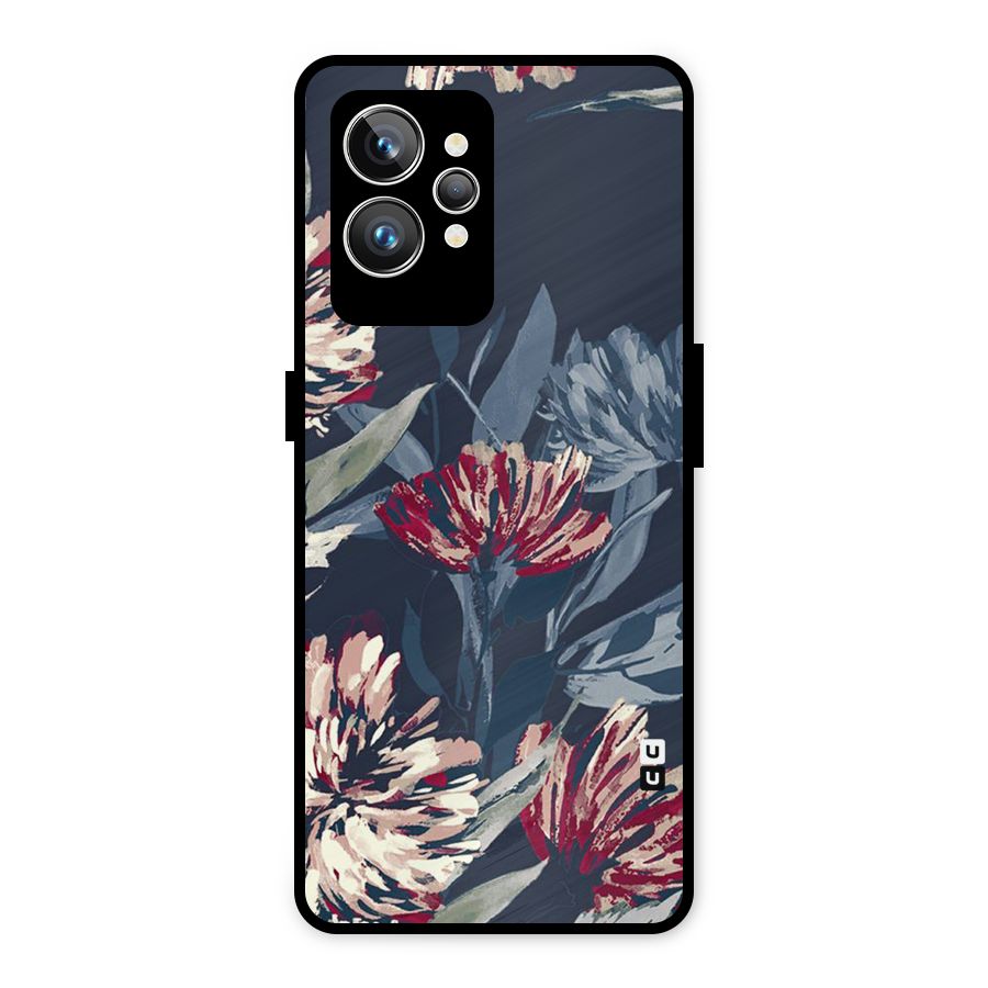 Red Rugged Floral Pattern Metal Back Case for Realme GT2 Pro