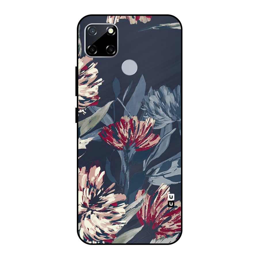Red Rugged Floral Pattern Metal Back Case for Realme Narzo 20